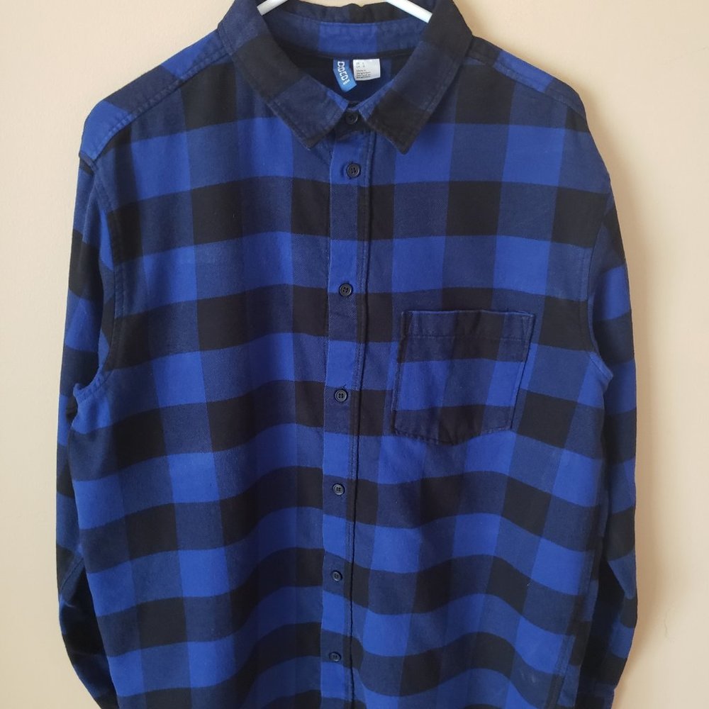 Blue Checkered Button Down Flannel Shirt